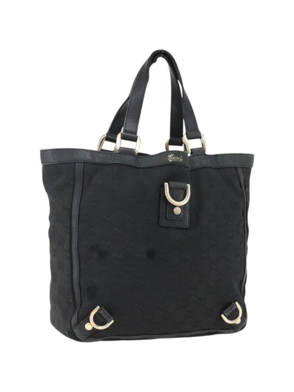 GUCCI GG Canvas Abbey Tote Bag Black Gold 130739